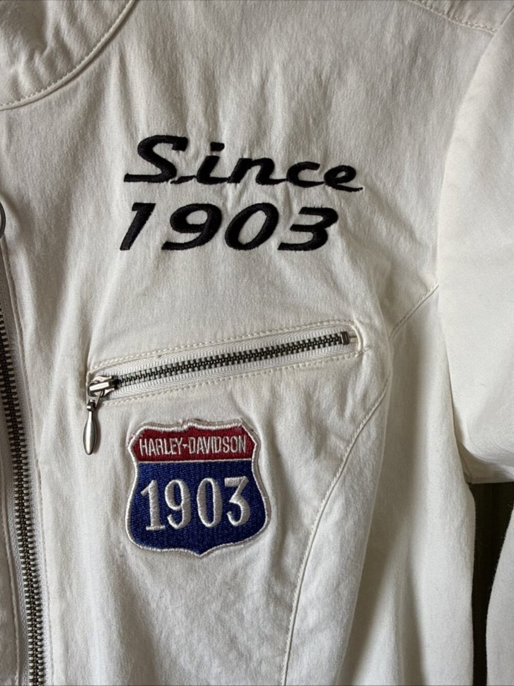 Harley Davidson Short Light Jacket Women M White Logo Full Zip Long Sleeve - Picture 5 of 12